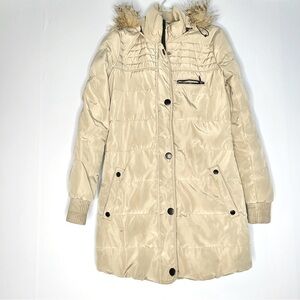 Mango tan puffer faux fur winter down fill jacket US XXS
